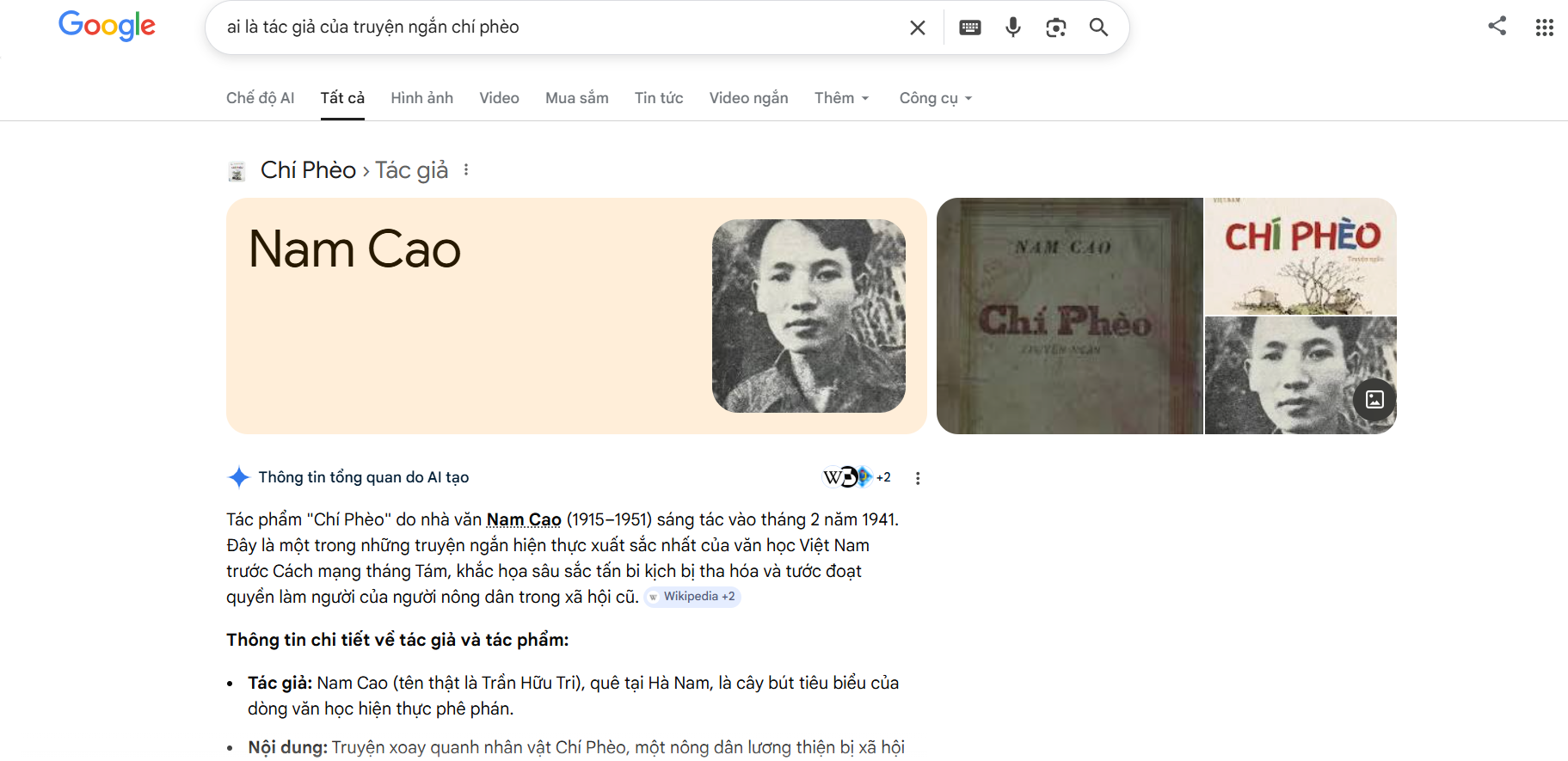 Kết quả tìm kiếm "ai là tác giả của truyện ngắn chí phèo"