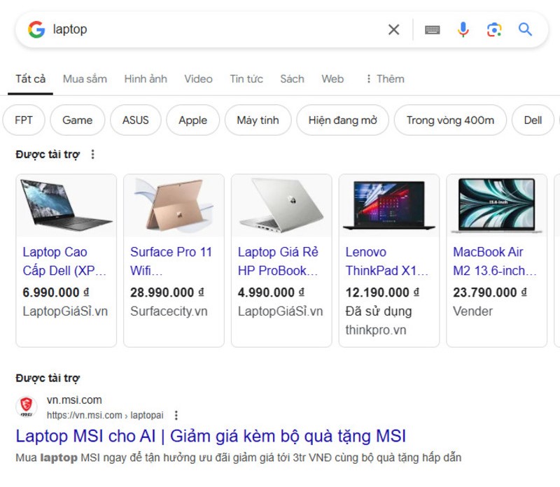 ket qua co tra phi duoc hien thi o dau trang serp